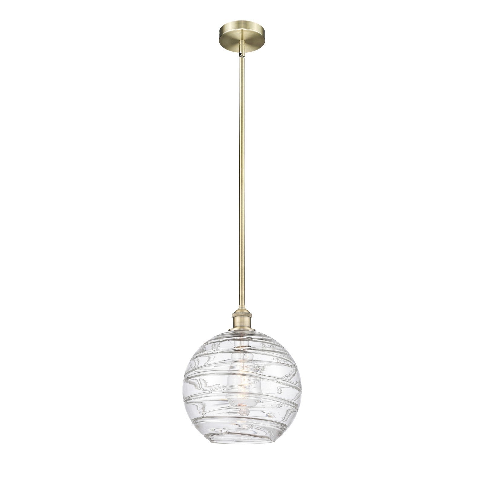 Innovations Athens Deco Swirl 12in 1-Light Mini Pendant | Industrial Antique Brass Steel and Clear Deco Swirl Glass | Kitchen | Model 616-1S-AB-G1213-12CL