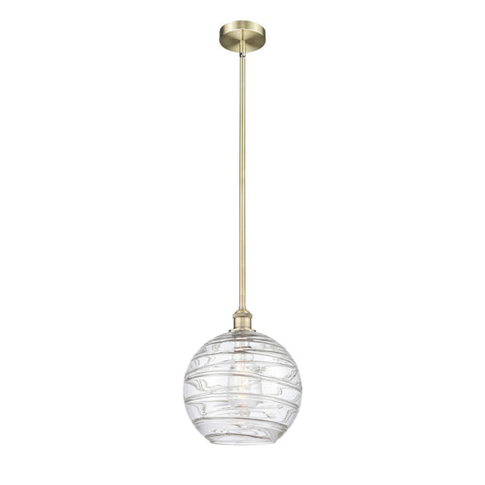 Innovations Athens Deco Swirl 12in 1-Light Mini Pendant | Industrial Antique Brass Steel and Clear Deco Swirl Glass | Kitchen | Model 616-1S-AB-G1213-12CL