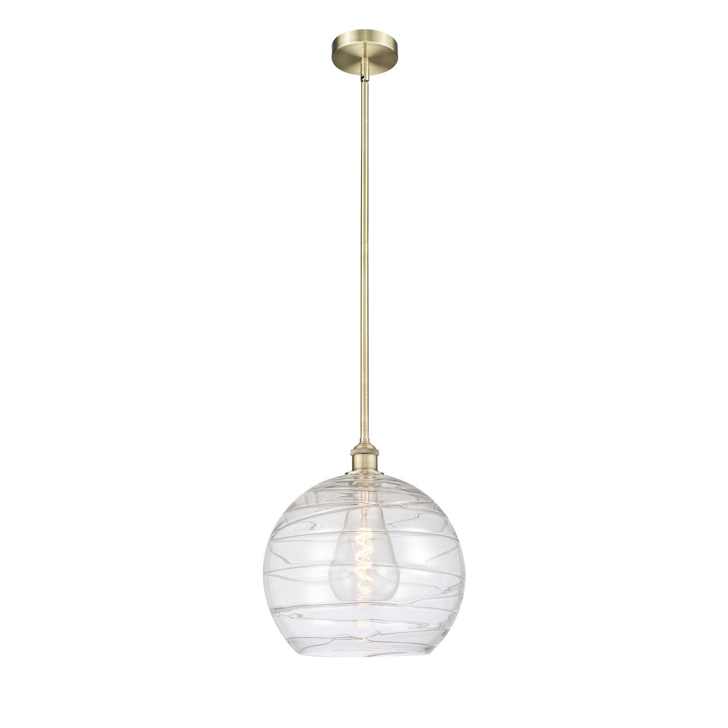Innovations Athens Deco Swirl 14in 1-Light Mini Pendant | Industrial Antique Brass and Clear Glass | Kitchen Island & Dining | Model 616-1S-AB-G1213-14CL