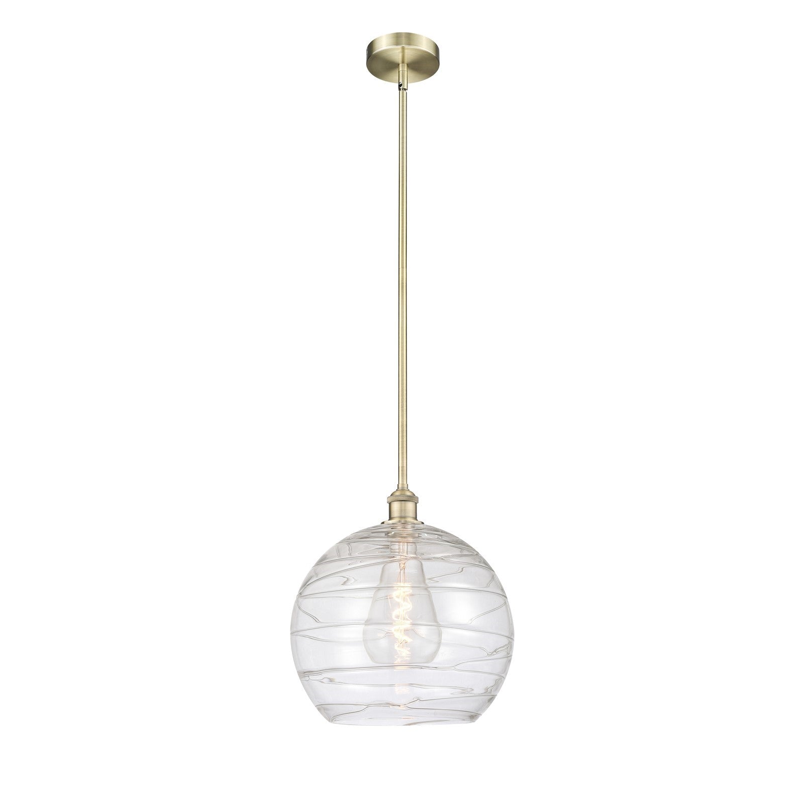 Innovations Athens Deco Swirl 14in 1-Light Mini Pendant | Industrial Antique Brass and Clear Glass | Kitchen Island & Dining | Model 616-1S-AB-G1213-14CL
