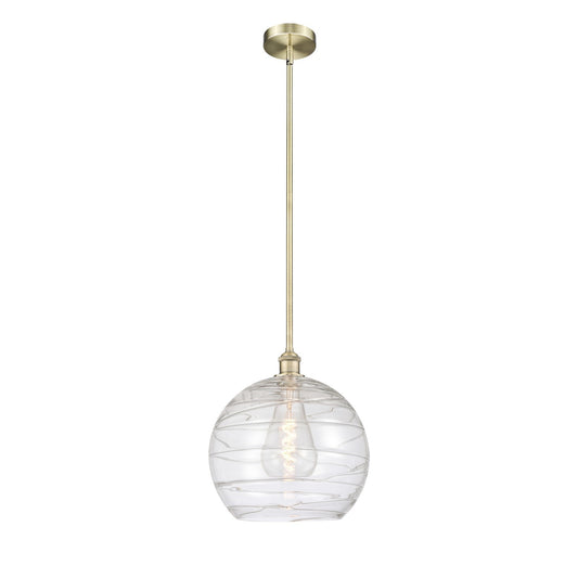 Innovations Athens Deco Swirl 14in 1-Light Mini Pendant | Industrial Antique Brass and Clear Glass | Kitchen Island & Dining | Model 616-1S-AB-G1213-14CL