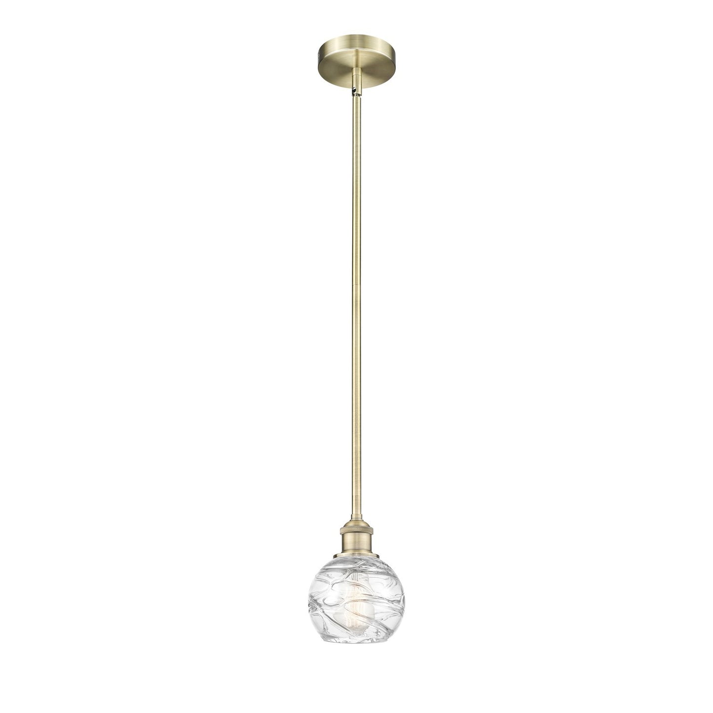 Innovations Athens Deco Swirl 6in 1-Light Mini Pendant | Industrial Antique Brass and Clear Deco Swirl Glass | Kitchen Island | Model 616-1S-AB-G1213-6CL