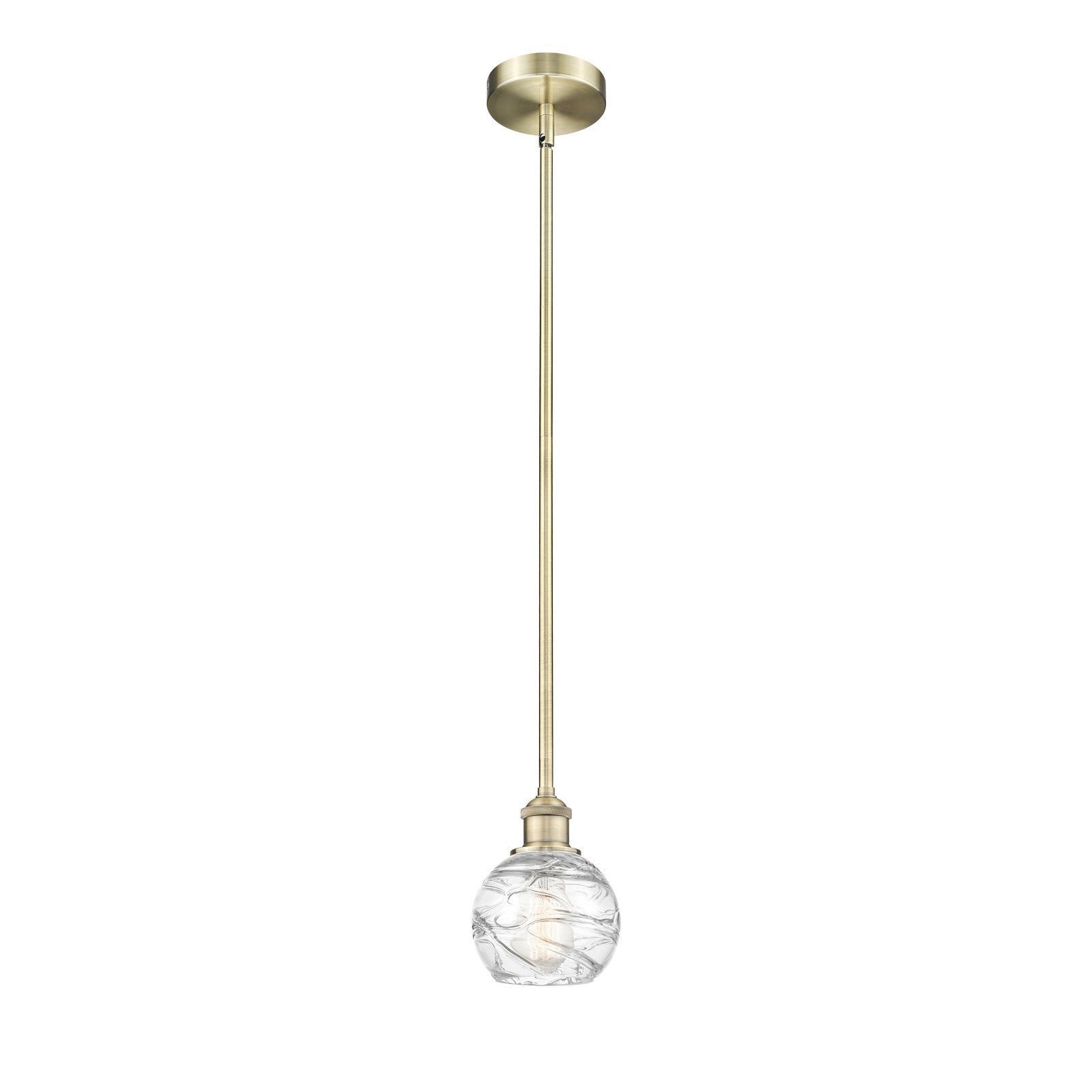 Innovations Athens Deco Swirl 6in 1-Light Mini Pendant | Industrial Antique Brass and Clear Deco Swirl Glass | Kitchen Island | Model 616-1S-AB-G1213-6CL