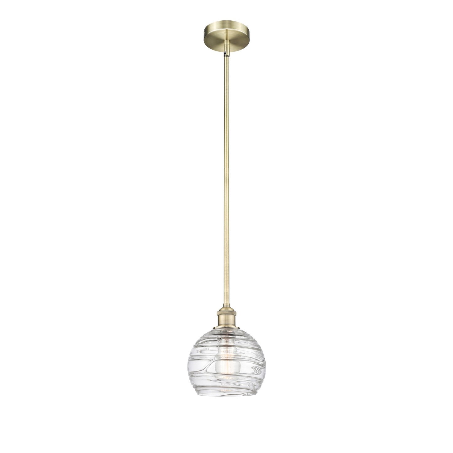 Innovations Athens Deco Swirl 8in 1-Light Mini Pendant | Industrial Antique Brass Steel and Clear Deco Swirl Glass | Kitchen | Model 616-1S-AB-G1213-8CL