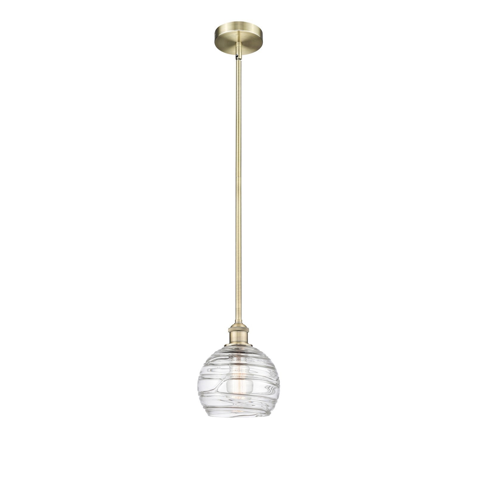Innovations Athens Deco Swirl 8in 1-Light Mini Pendant | Industrial Antique Brass Steel and Clear Deco Swirl Glass | Kitchen | Model 616-1S-AB-G1213-8CL