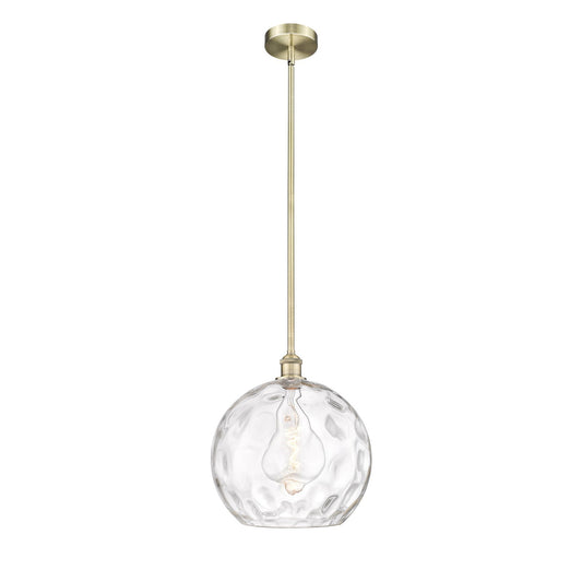 Innovations Athens Water Glass 13in 1-Light Pendant | Industrial Antique Brass Steel and Clear Water Glass | Kitchen Island | Model 616-1S-AB-G1215-14-LED