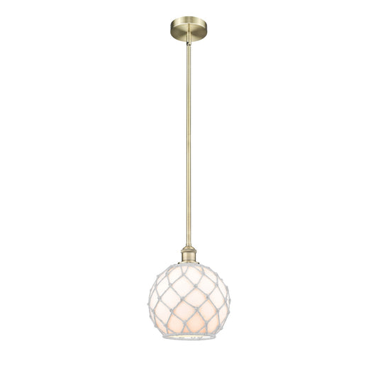 Innovations Farmhouse Rope 10in 1-Light Mini Pendant | Industrial Antique Brass Steel and Clear Glass with Brown Rope | Model 616-1S-AB-G122-10RB-LED
