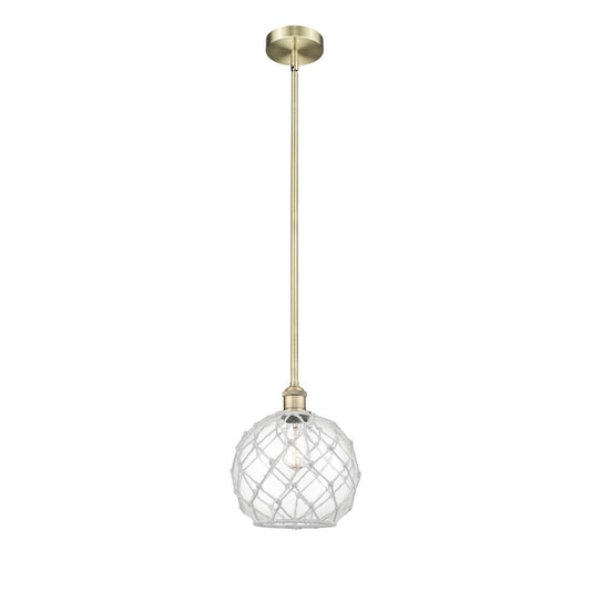Innovations Farmhouse Rope 10in 1-Light Mini Pendant | Industrial Antique Brass Steel and Clear Glass with White Rope | Model 616-1S-AB-G122-10RW