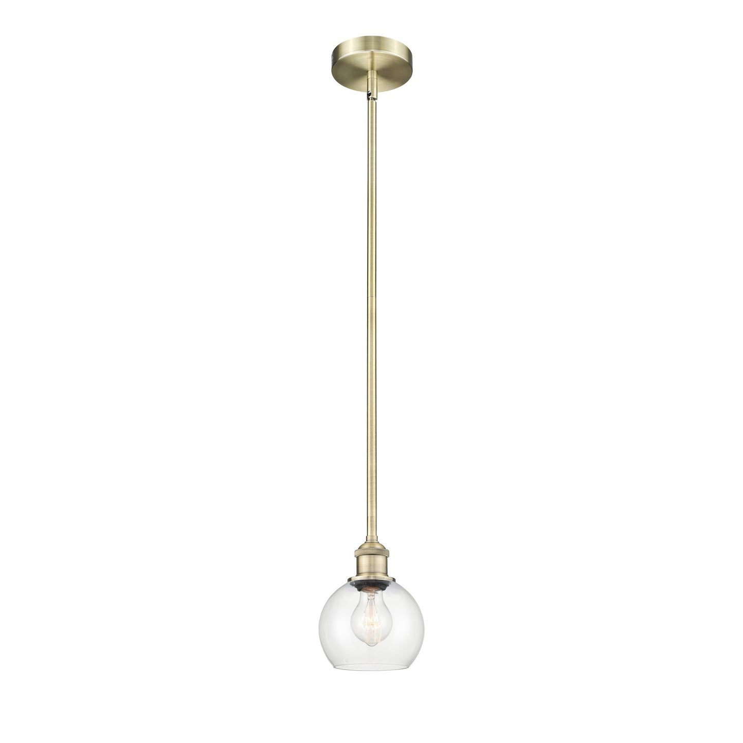 Innovations Athens 6in 1-Light Mini Pendant | Industrial Antique Brass Steel and Clear Glass | Kitchen Island & Dining Room | Model 616-1S-AB-G122-6-LED