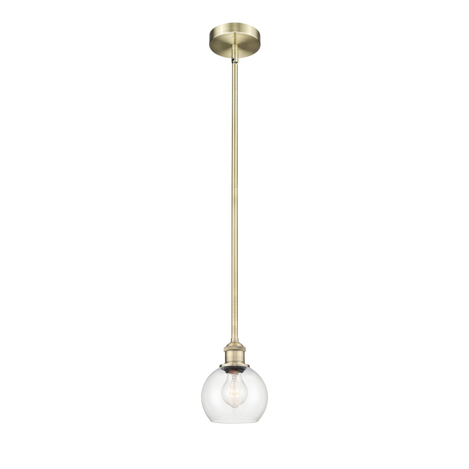 Innovations Athens 6in 1-Light Mini Pendant | Industrial Antique Brass Steel and Clear Glass | Kitchen Island & Dining Room | Model 616-1S-AB-G122-6-LED