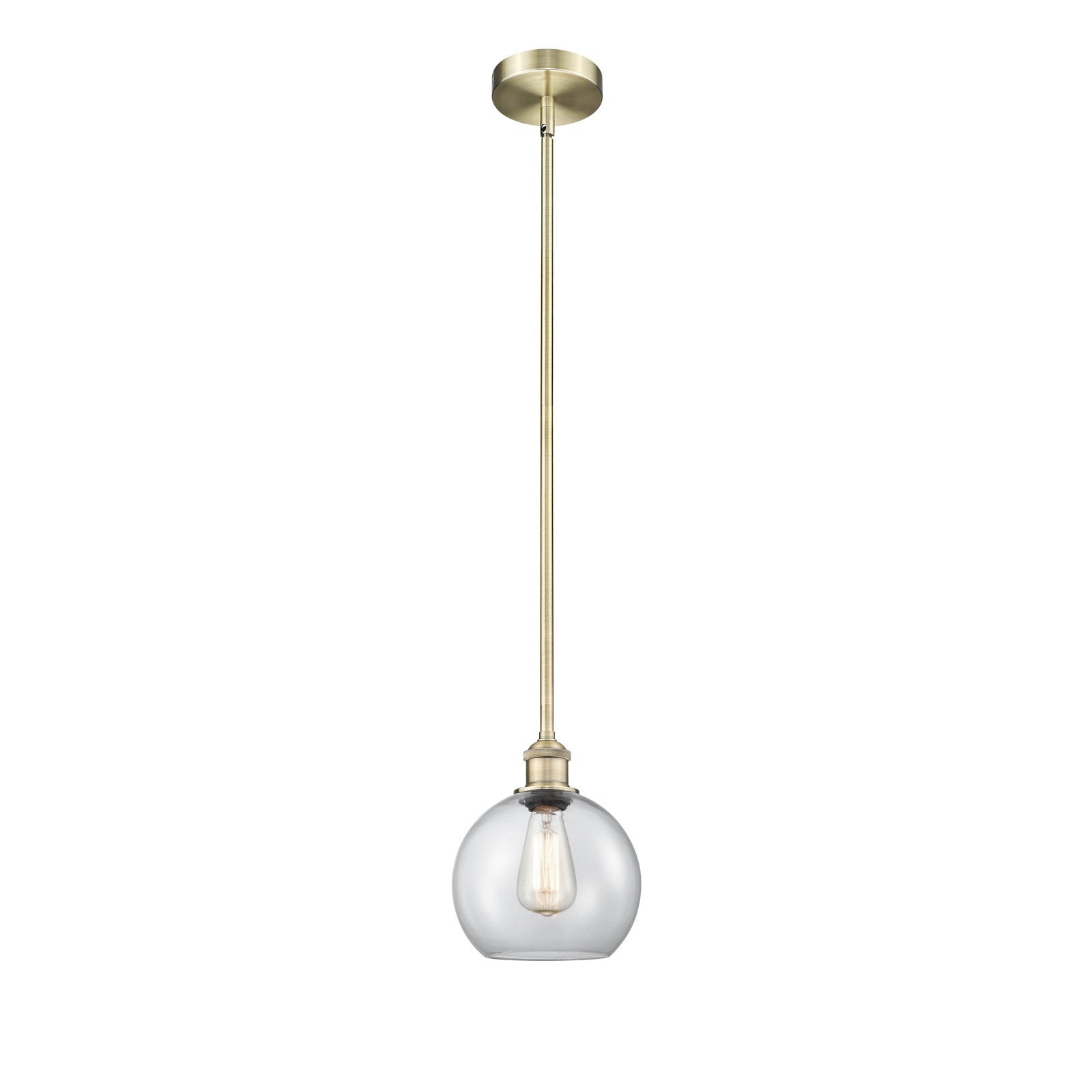 Innovations Athens 8in 1-Light Mini Pendant | Industrial Antique Brass Steel and Clear Glass | Kitchen Island & Dining Room | Model 616-1S-AB-G122-8-LED