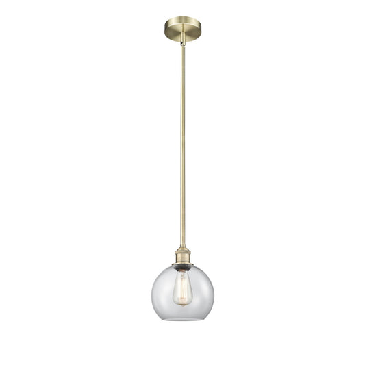 Innovations Athens 8in 1-Light Mini Pendant | Industrial Antique Brass Steel and Clear Glass | Kitchen Island & Dining Room | Model 616-1S-AB-G122-8-LED