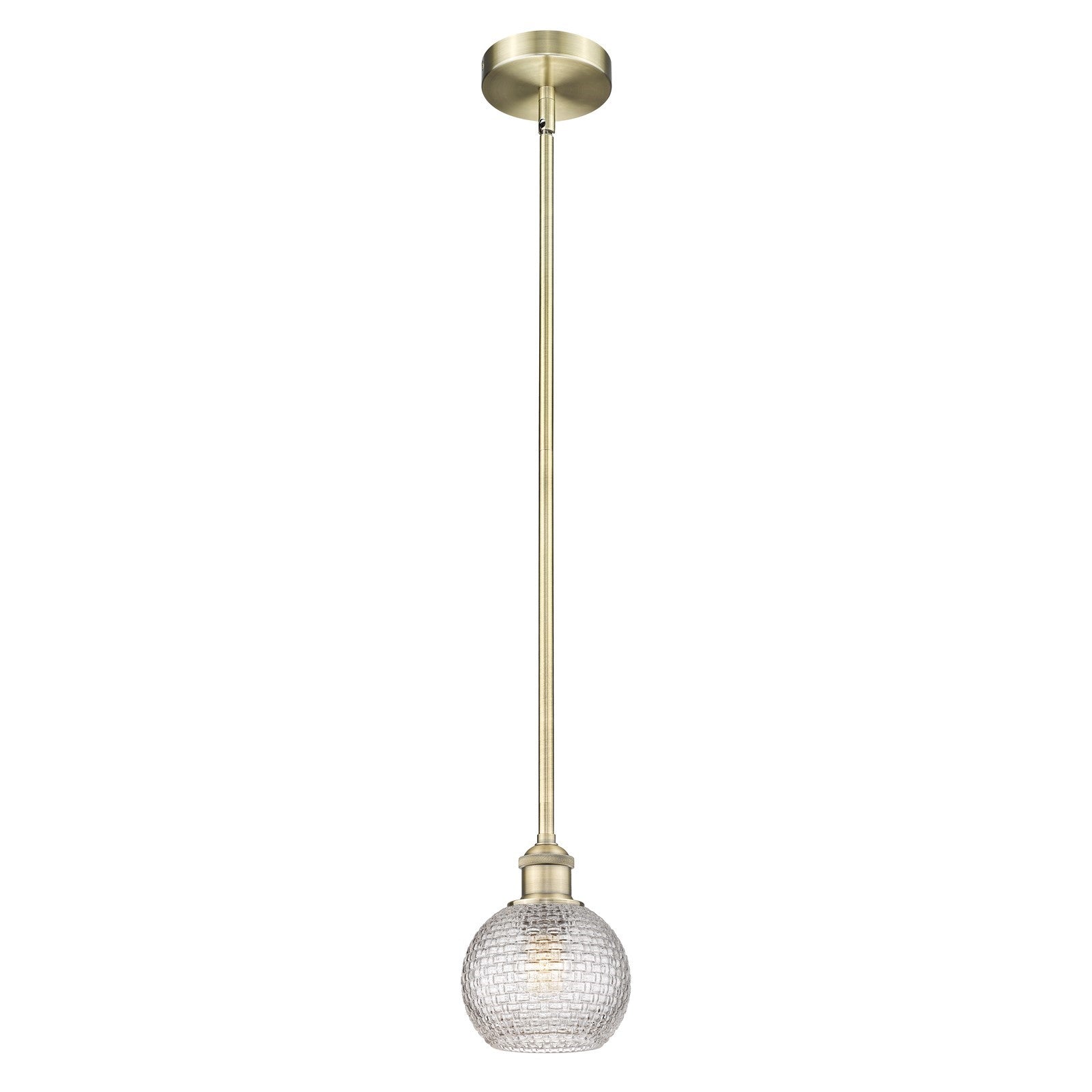 Innovations Athens 6in 1-Light Mini Pendant | Modern Farmhouse Antique Brass and Clear Basket Weave Glass | Kitchen Island & | Model 616-1S-AB-G122C-6CL