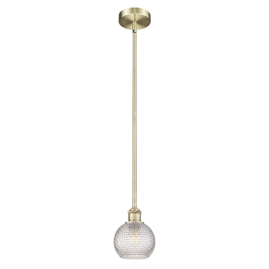 Innovations Athens 6in 1-Light Mini Pendant | Modern Farmhouse Antique Brass and Clear Basket Weave Glass | Kitchen Island & | Model 616-1S-AB-G122C-6CL