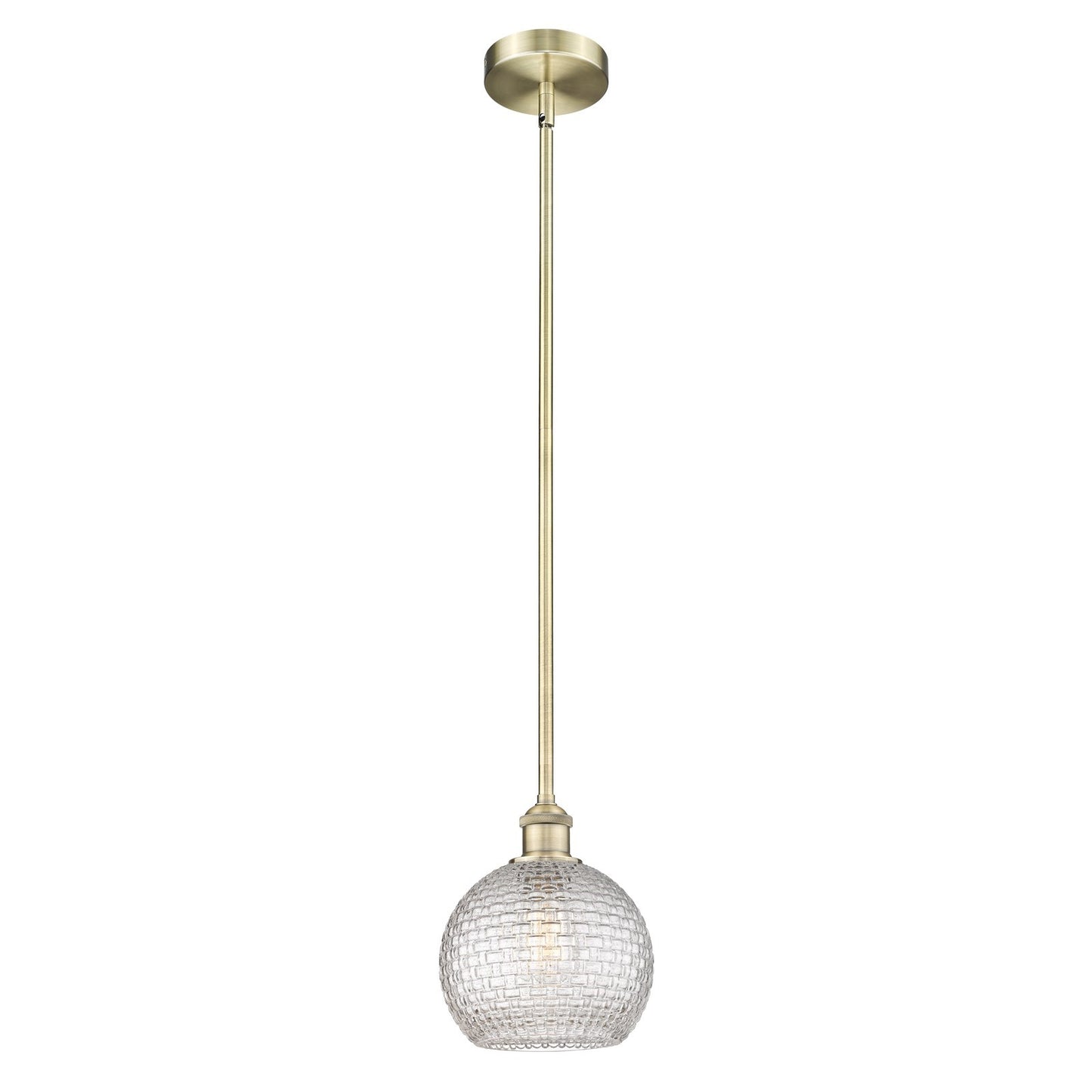 Innovations Athens 8in 1-Light Mini Pendant | Modern Farmhouse Antique Brass Steel and Clear Basket Weave Glass | Kitchen | Model 616-1S-AB-G122C-8CL