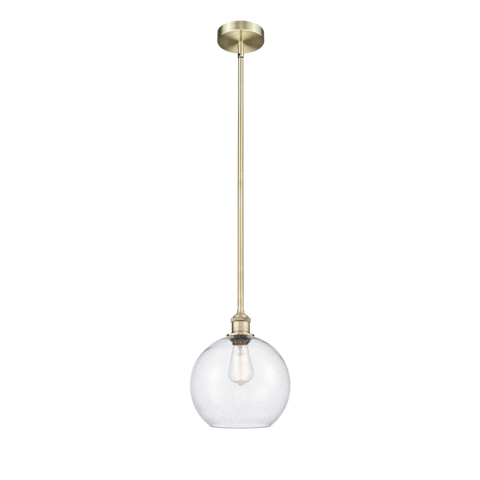 Innovations Athens 10in 1-Light Mini Pendant | Industrial Antique Brass Steel and Seedy Glass | Kitchen Island & Dining Room | Model 616-1S-AB-G124-10-LED