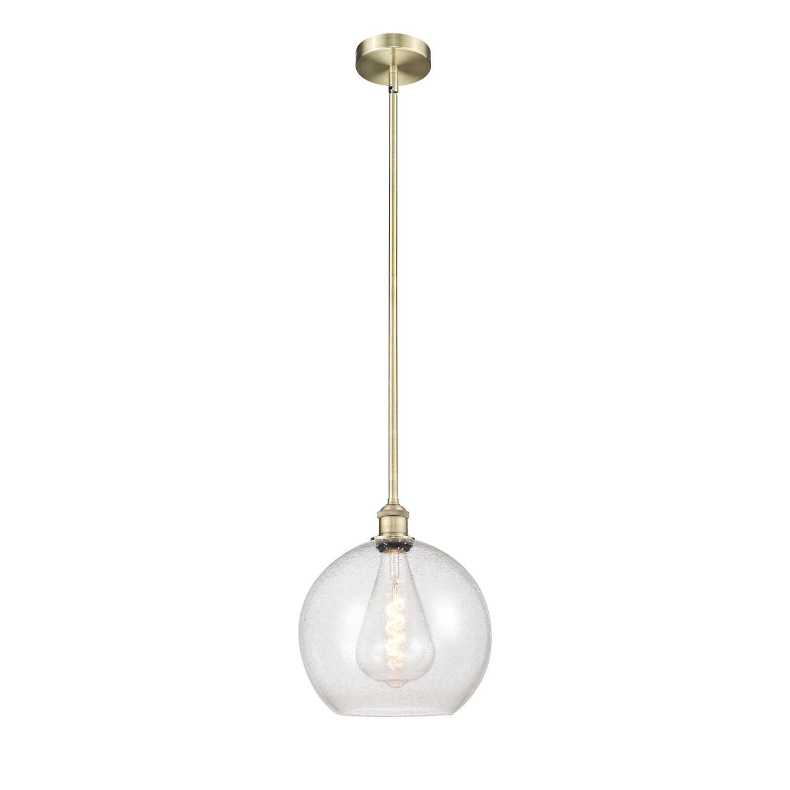 Innovations Athens 12in 1-Light Mini Pendant | Industrial Antique Brass Steel and Seedy Glass | Kitchen Island & Dining Room | Model 616-1S-AB-G124-12