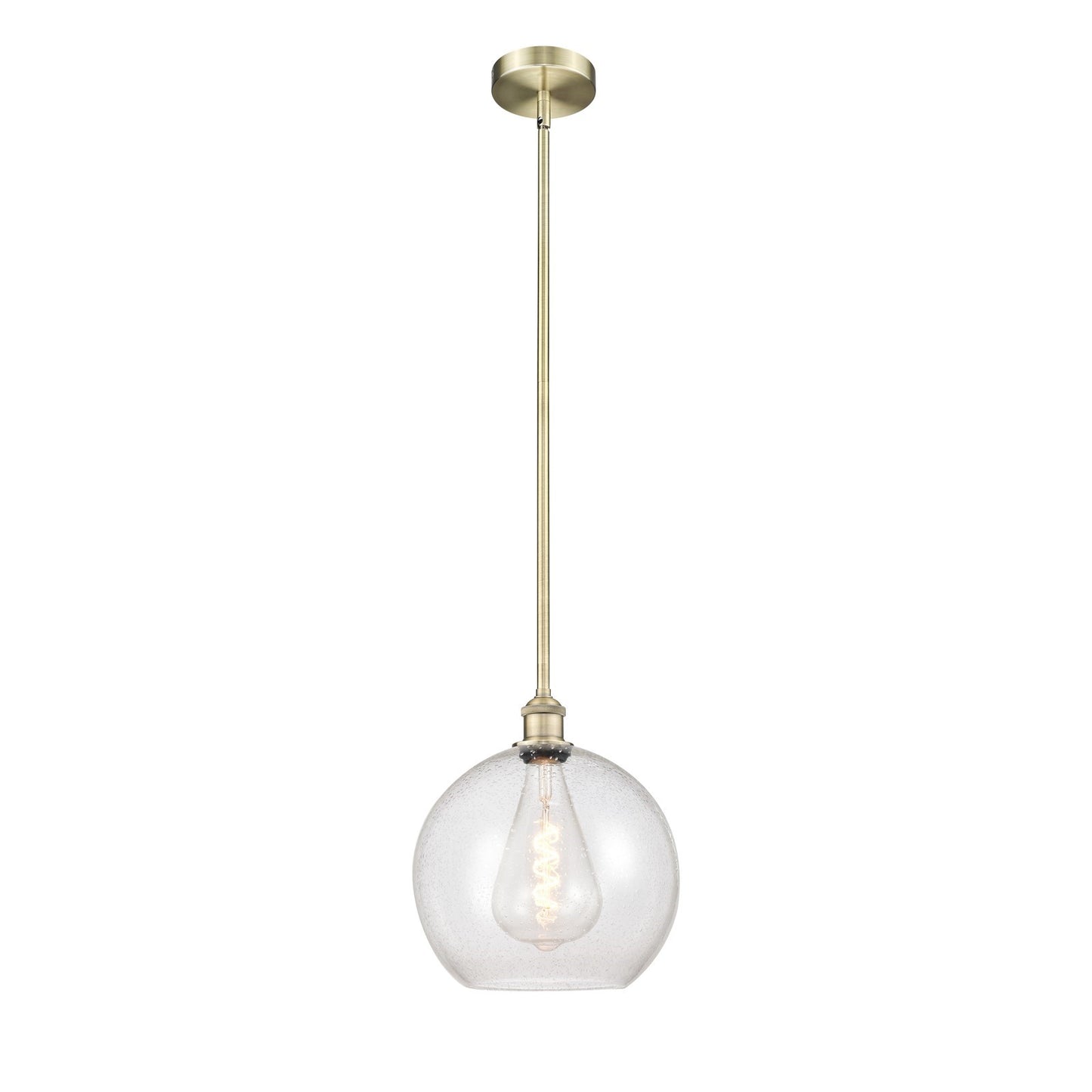 Innovations Athens 12in 1-Light Mini Pendant | Industrial Antique Brass Steel and Seedy Glass | Kitchen Island & Dining Room | Model 616-1S-AB-G124-12