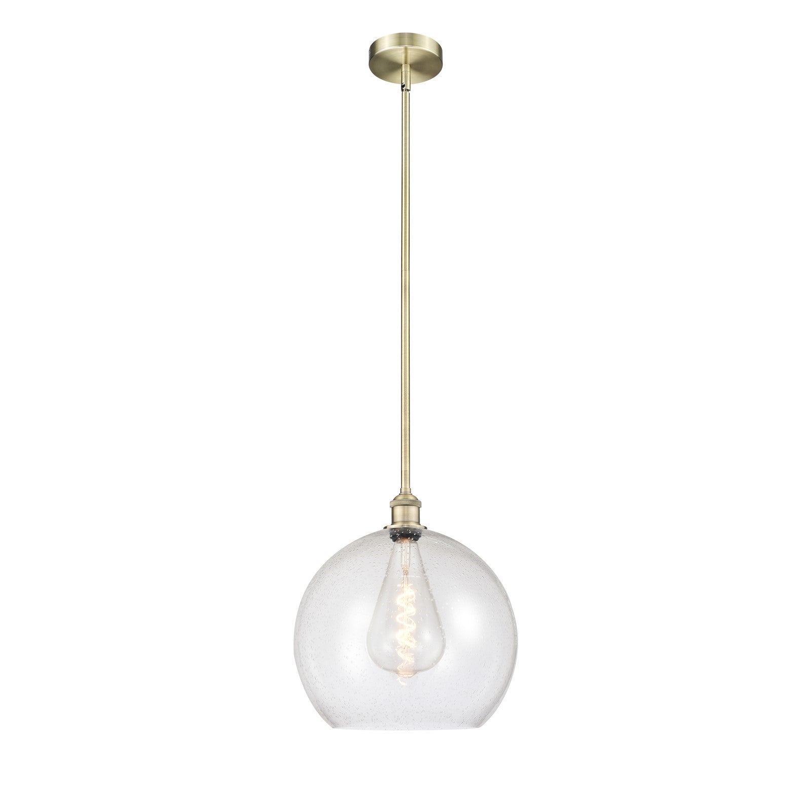 Innovations Athens 14in 1-Light Pendant | Industrial Antique Brass Steel and Seedy Glass | Kitchen Island & Dining Room | Model 616-1S-AB-G124-14-LED