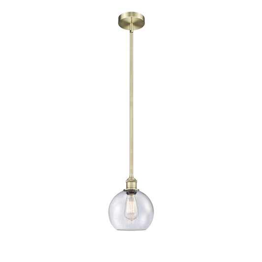 Innovations Athens 8in 1-Light Mini Pendant | Industrial Antique Brass Steel and Seedy Glass | Kitchen Island & Dining Room | 8 x | Model 616-1S-AB-G124-8