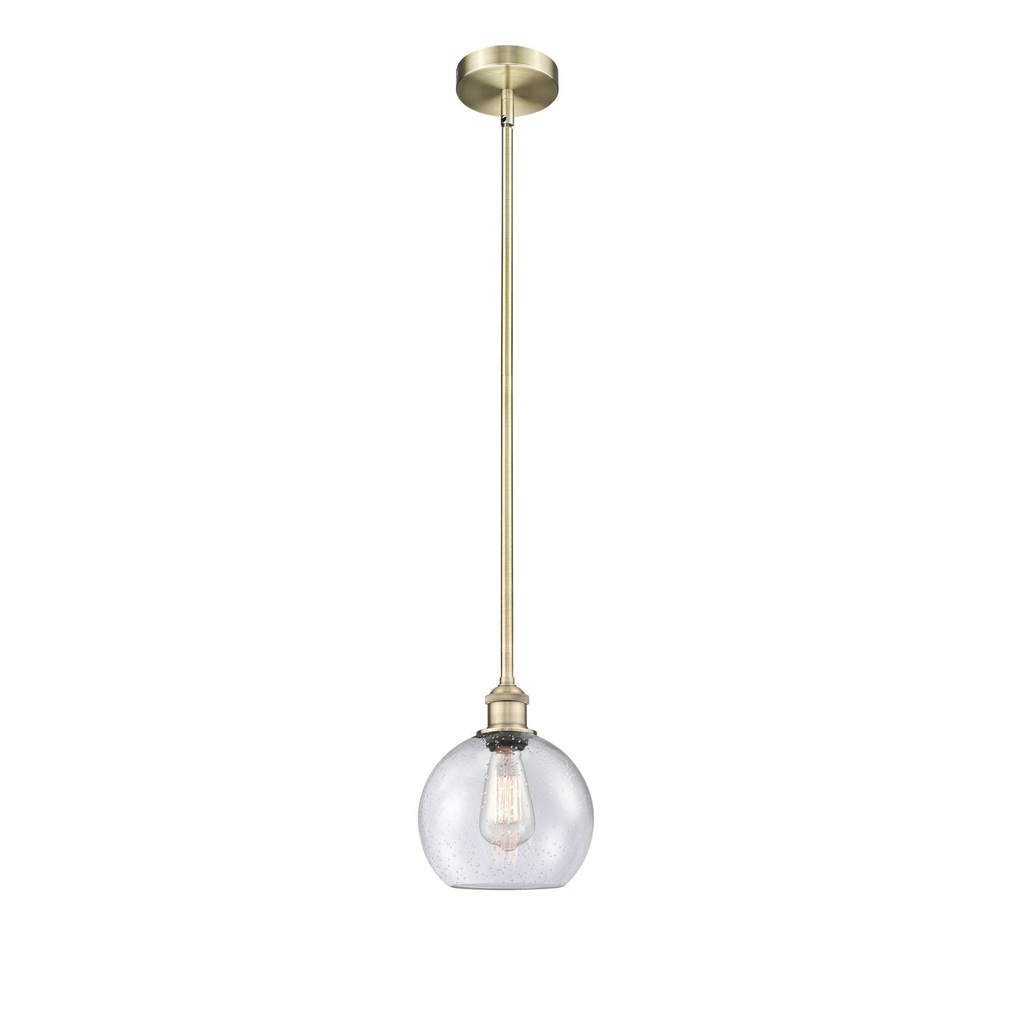 Innovations Athens 8in 1-Light Mini Pendant | Industrial Antique Brass Steel and Seedy Glass | Kitchen Island & Dining Room | Model 616-1S-AB-G124-8-LED
