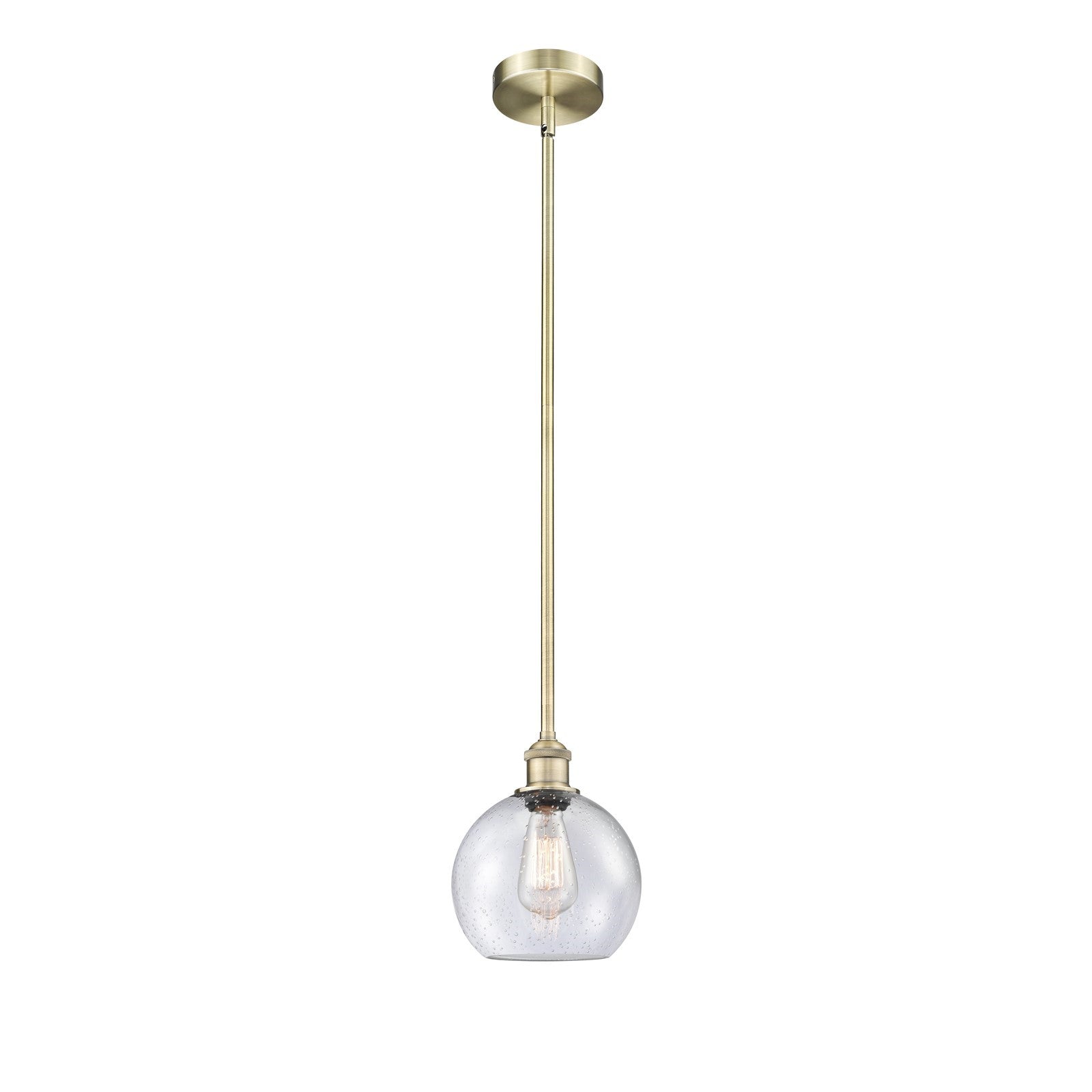 Innovations Athens 8in 1-Light Mini Pendant | Industrial Antique Brass Steel and Seedy Glass | Kitchen Island & Dining Room | Model 616-1S-AB-G124-8-LED