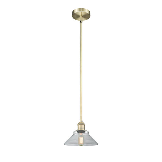 Innovations Orwell 8in 1-Light Mini Pendant | Industrial Antique Brass Steel and Clear Glass | Kitchen Island & Dining Room | 8.38 | Model 616-1S-AB-G132