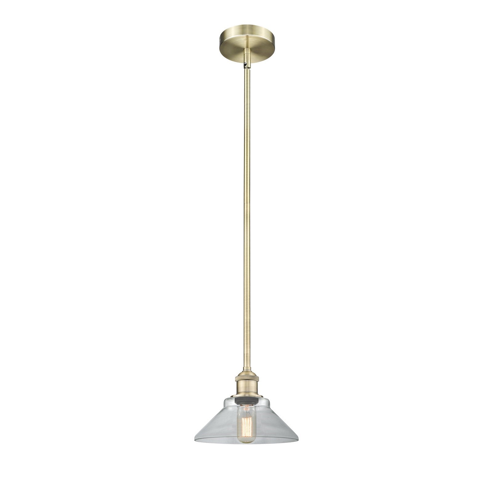 Innovations Orwell 8in 1-Light Mini Pendant | Industrial Antique Brass Steel and Clear Glass | Kitchen Island & Dining Room | Model 616-1S-AB-G132-LED