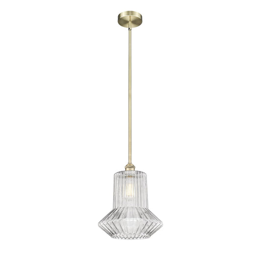 Innovations Springwater 12in 1-Light Mini Pendant | Industrial Antique Brass Steel and Clear Fluted Glass | Kitchen Island & Dining | Model 616-1S-AB-G212