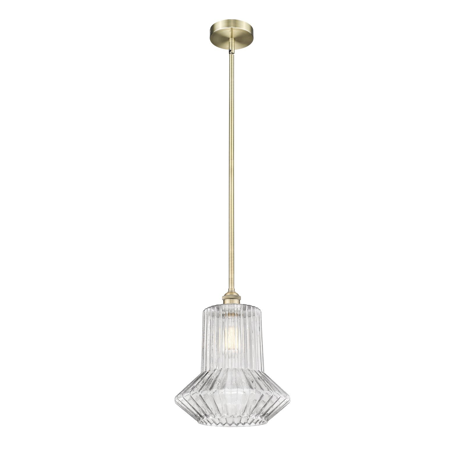 Innovations Springwater 12in 1-Light Mini Pendant | Art Nouveau Industrial Antique Brass Steel and Clear Fluted Glass | Kitchen | Model 616-1S-AB-G212-LED