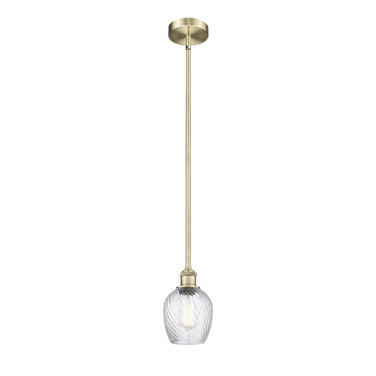 Innovations Salina 6in 1-Light Mini Pendant | Industrial Antique Brass Steel and Clear Spiral Fluted Glass | Kitchen Island & | Model 616-1S-AB-G292