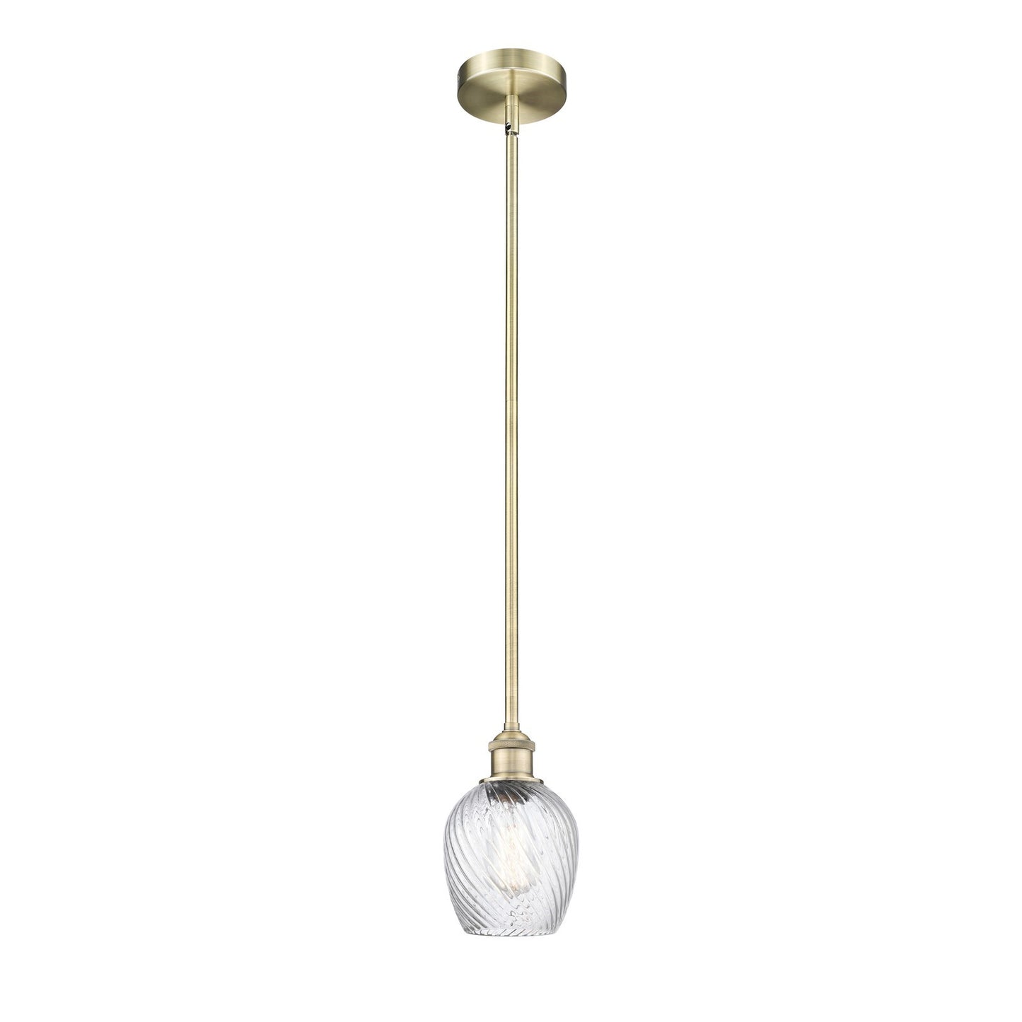 Innovations Salina 6in 1-Light Mini Pendant | Industrial Antique Brass Steel and Clear Spiral Fluted Glass | Kitchen Island & | Model 616-1S-AB-G292-LED