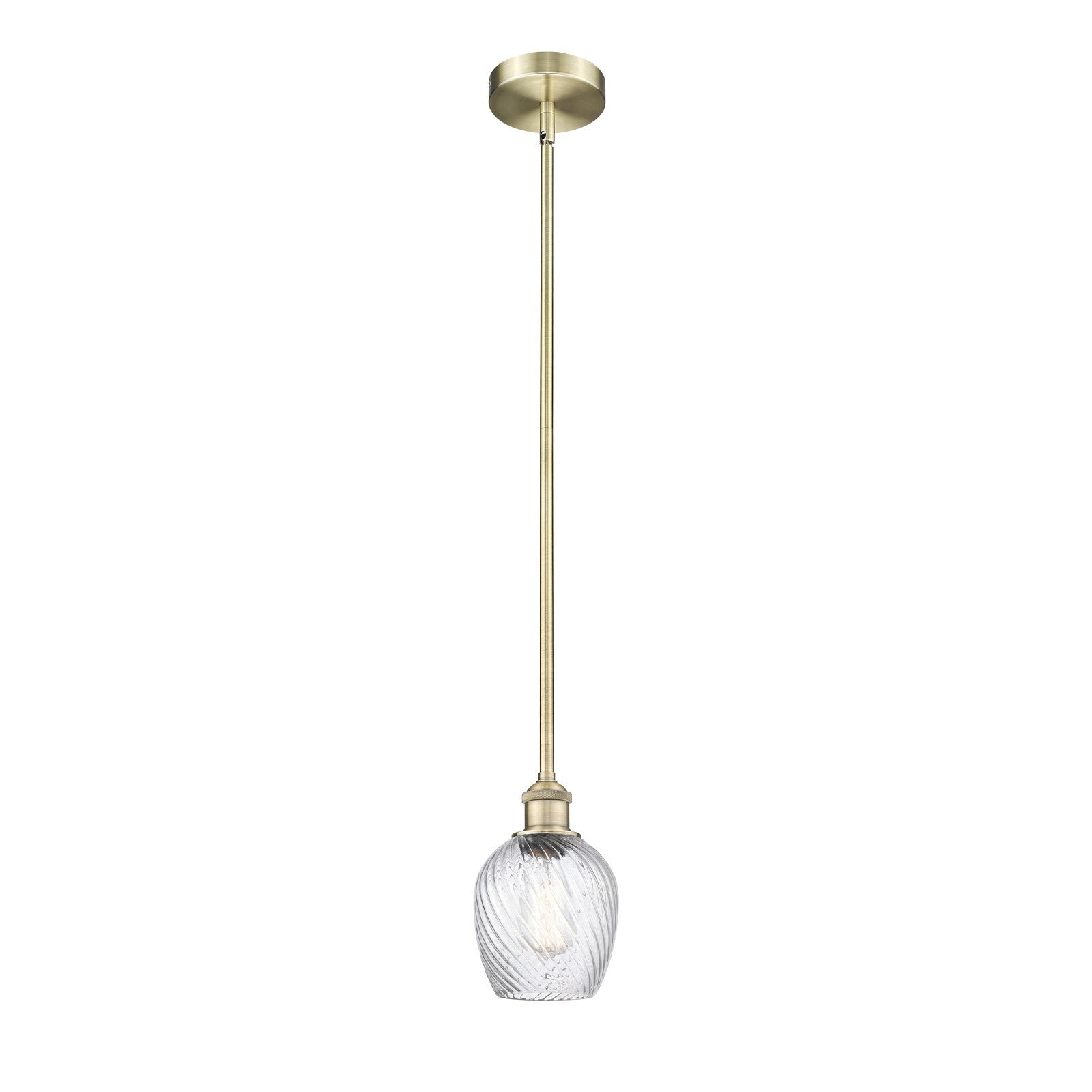 Innovations Salina 6in 1-Light Mini Pendant | Industrial Antique Brass Steel and Clear Spiral Fluted Glass | Kitchen Island & | Model 616-1S-AB-G292-LED