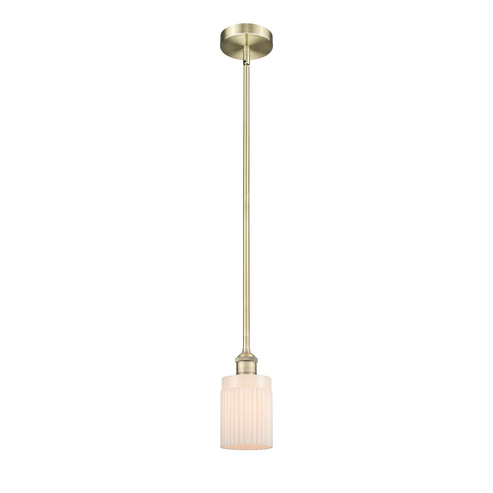 Innovations Hadley 4.5in 1-Light Mini Pendant | Art Nouveau Antique Brass Steel and Matte White Ribbed Glass | Kitchen Island & | Model 616-1S-AB-G341