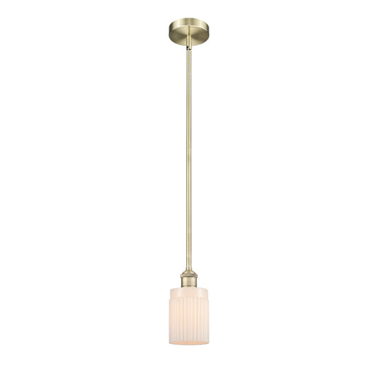 Innovations Hadley 4.5in 1-Light Mini Pendant | Art Nouveau Antique Brass Steel and Matte White Ribbed Glass | Kitchen Island & | Model 616-1S-AB-G341