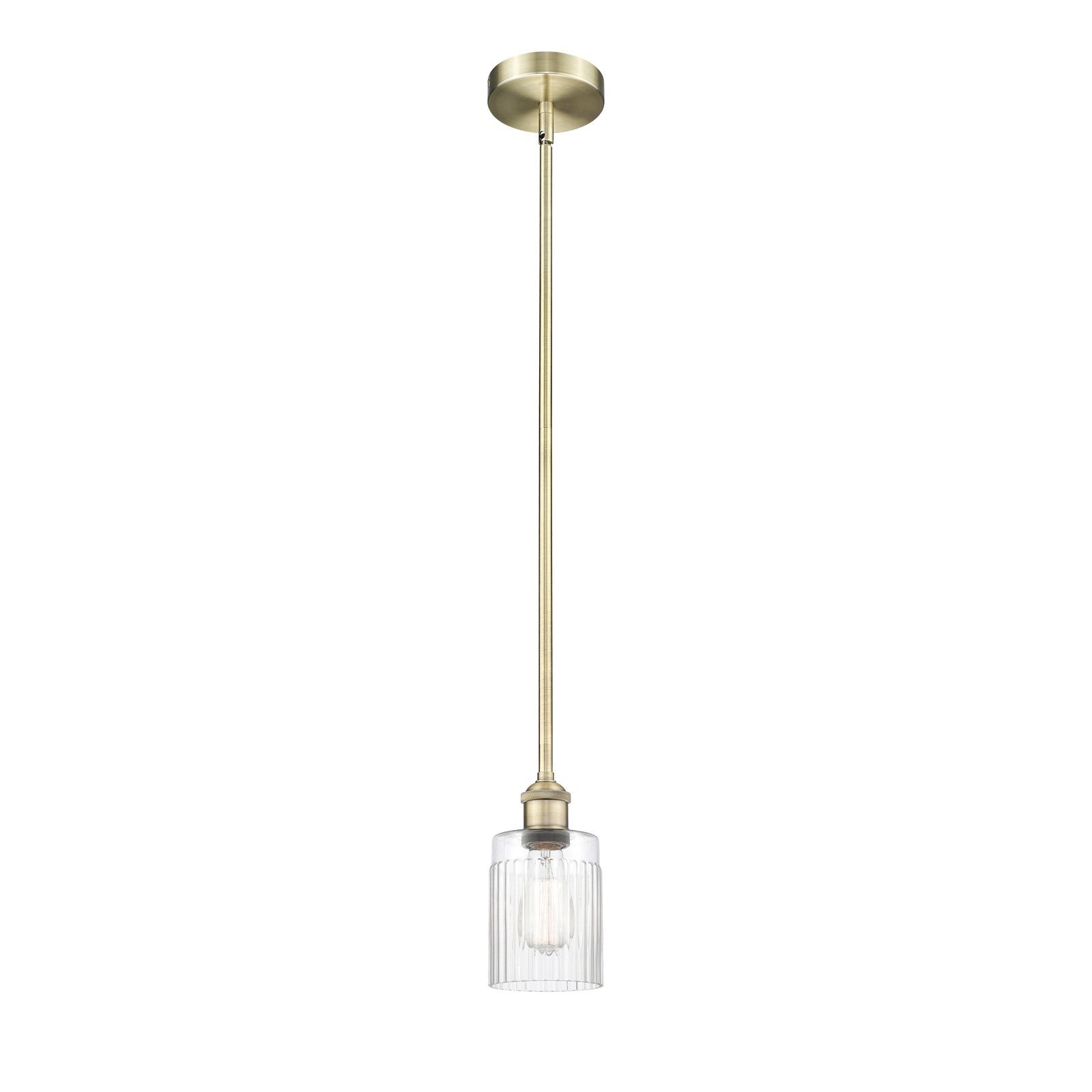 Innovations Hadley 4.5in 1-Light Mini Pendant | Art Nouveau Transitional Antique Brass Steel and Clear Ribbed Glass | Kitchen | Model 616-1S-AB-G342-LED