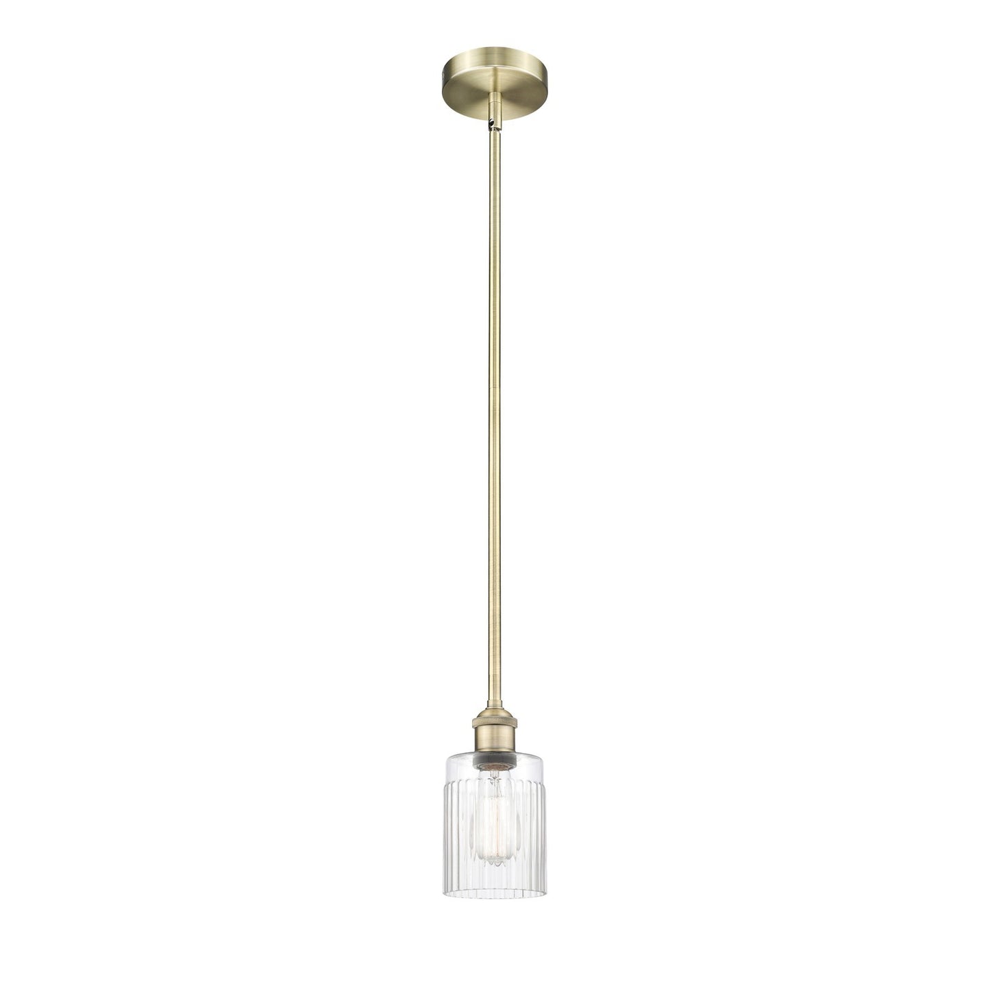 Innovations Hadley 4.5in 1-Light Mini Pendant | Art Nouveau Transitional Antique Brass Steel and Clear Ribbed Glass | Kitchen | Model 616-1S-AB-G342-LED