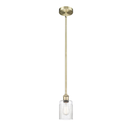 Innovations Hadley 4.5in 1-Light Mini Pendant | Art Nouveau Transitional Antique Brass Steel and Clear Ribbed Glass | Kitchen | Model 616-1S-AB-G342-LED