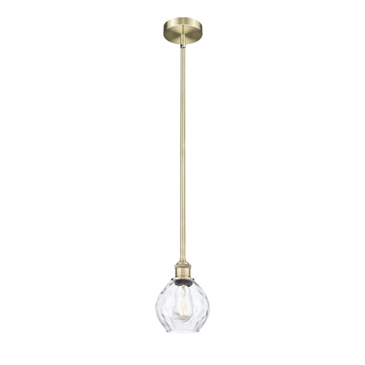 Innovations Waverly 6in 1-Light Mini Pendant | Industrial Antique Brass Steel and Clear Water Glass | Kitchen Island & Dining Room | Model 616-1S-AB-G362