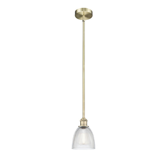 Innovations Castile 6in 1-Light Mini Pendant | Industrial Antique Brass Steel and Clear Glass | Kitchen Island & Dining Room | Model 616-1S-AB-G382-LED