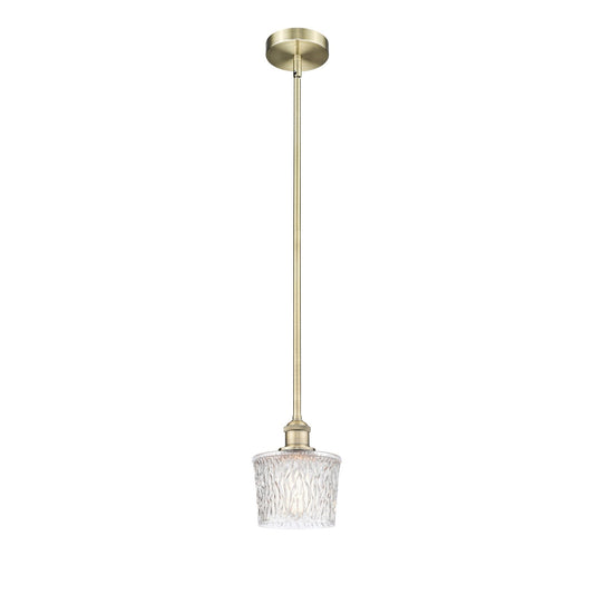 Innovations Niagara 7in 1-Light Mini Pendant | Art Nouveau Industrial Antique Brass Steel and Clear Textured Glass | Kitchen | Model 616-1S-AB-G402-LED