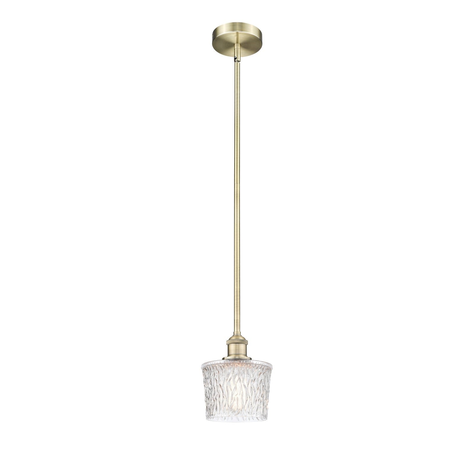 Innovations Niagara 7in 1-Light Mini Pendant | Art Nouveau Industrial Antique Brass Steel and Clear Textured Glass | Kitchen | Model 616-1S-AB-G402-LED