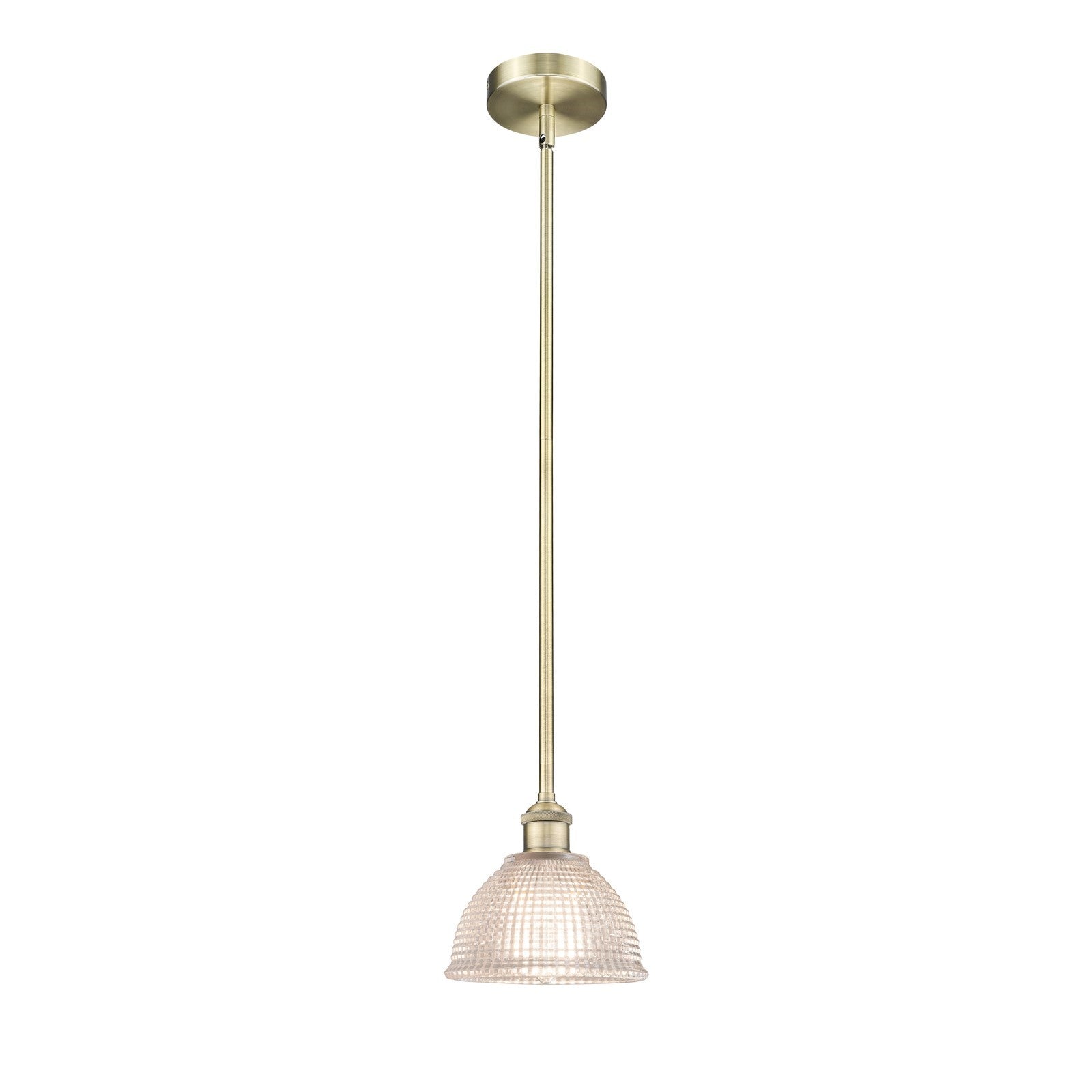 Innovations Arietta 8in 1-Light Mini Pendant | Industrial Antique Brass Steel and Clear Glass | Kitchen Island & Dining Room | Model 616-1S-AB-G422-LED