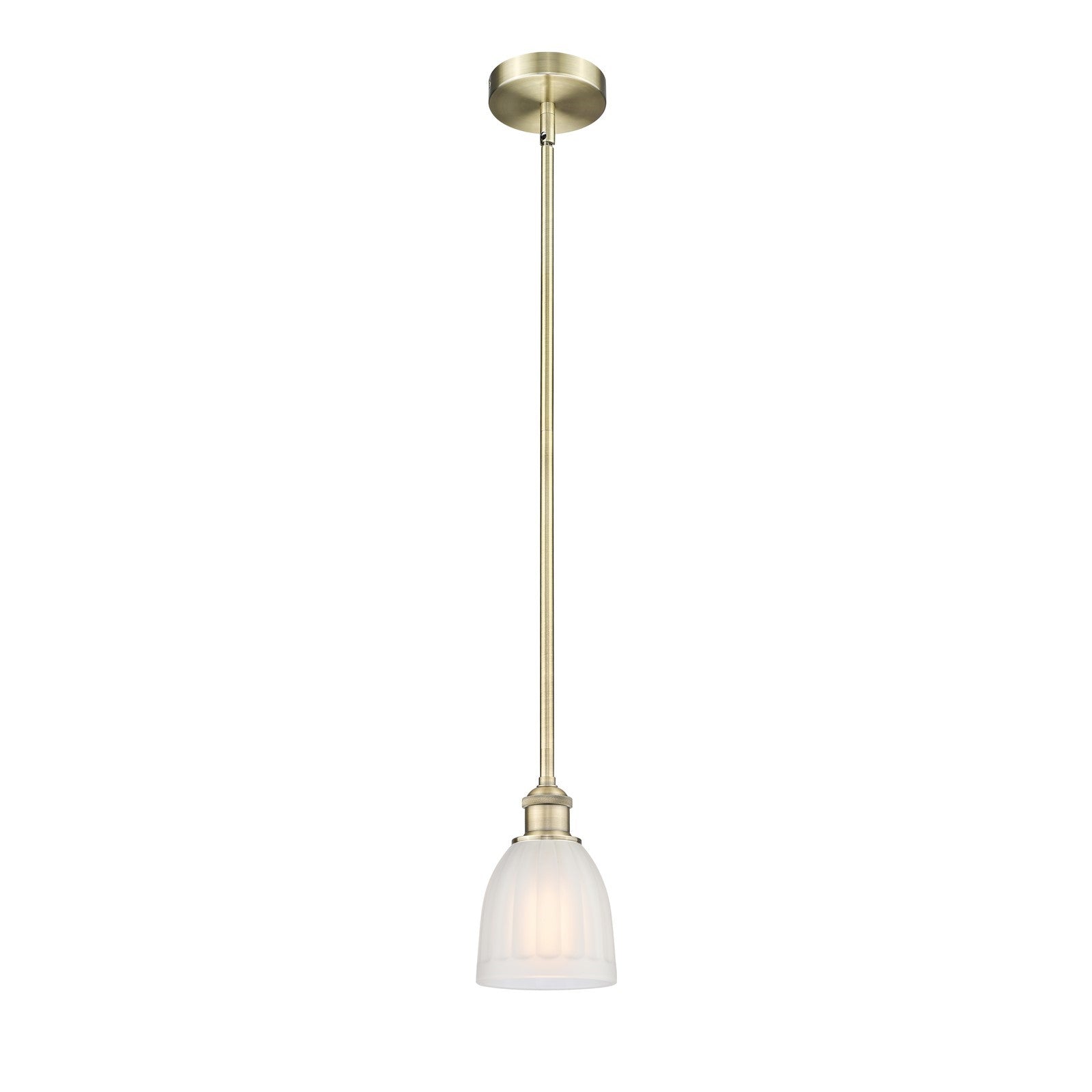 Innovations Brookfield 6in 1-Light Mini Pendant | Industrial Antique Brass Steel and White Frosted Ribbed Glass | Kitchen Island & | Model 616-1S-AB-G441