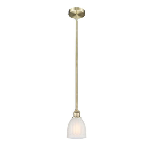 Innovations Brookfield 6in 1-Light Mini Pendant | Industrial Antique Brass Steel and White Frosted Ribbed Glass | Kitchen | Model 616-1S-AB-G441-LED