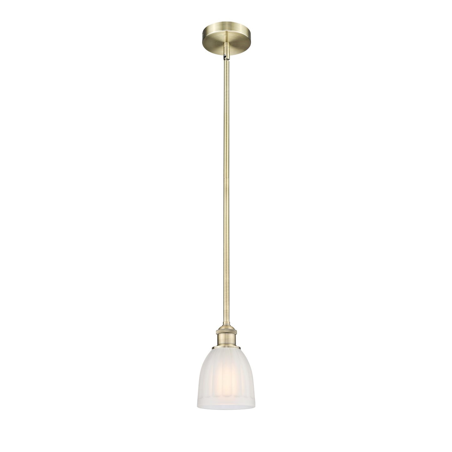 Innovations Brookfield 6in 1-Light Mini Pendant | Industrial Antique Brass Steel and White Frosted Ribbed Glass | Kitchen | Model 616-1S-AB-G441-LED