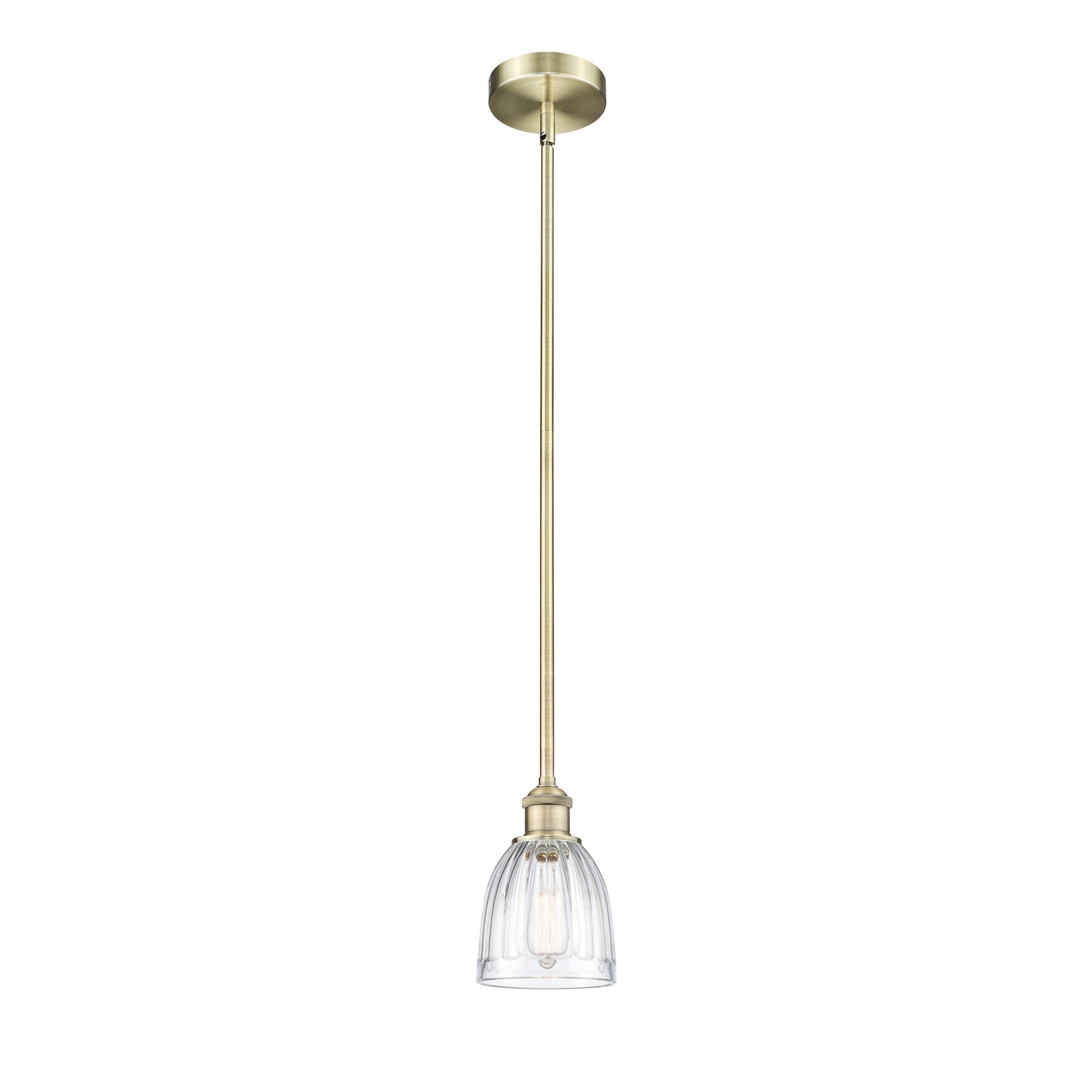 Innovations Brookfield 6in 1-Light Mini Pendant | Industrial Antique Brass Steel and Clear Ribbed Glass | Kitchen Island & | Model 616-1S-AB-G442-LED