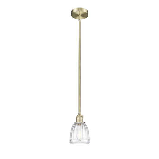 Innovations Brookfield 6in 1-Light Mini Pendant | Industrial Antique Brass Steel and Clear Ribbed Glass | Kitchen Island & | Model 616-1S-AB-G442-LED