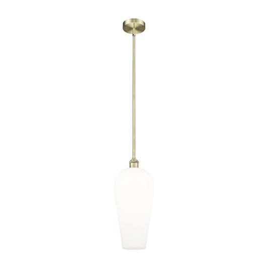 Innovations Chelsea 8in 1-Light Mini Pendant | Industrial Antique Brass Steel and White Glass | Kitchen Island & Dining Room | Model 616-1S-AB-G456-8WH