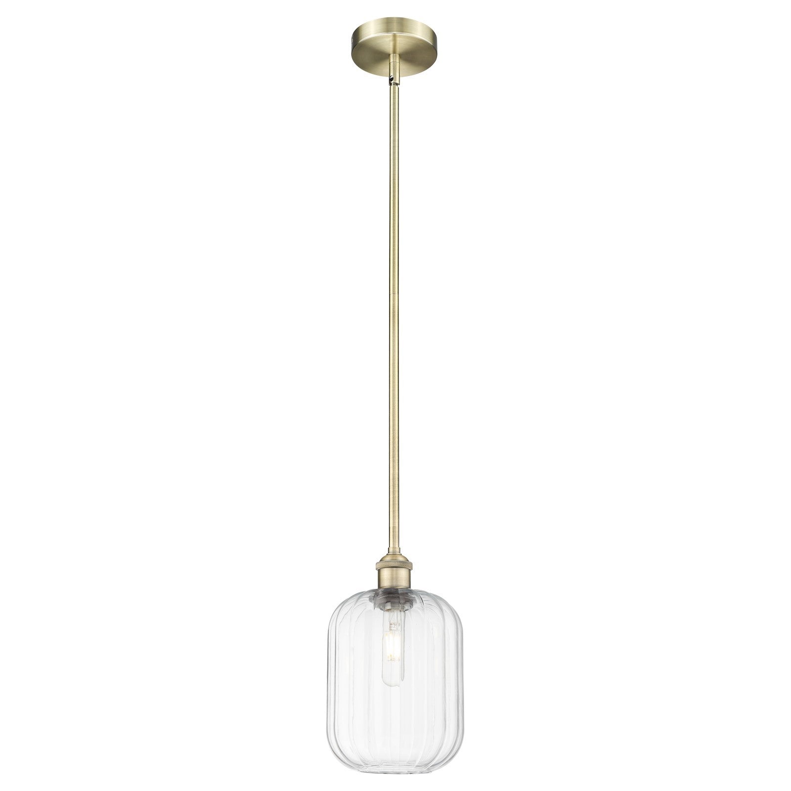 Innovations Preston Cylinder 7in 1-Light Mini Pendant | Industrial Antique Brass Steel and Clear Glass | Kitchen Island & | Model 616-1S-AB-G460-7CL